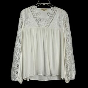 Romantic Whimsy White Lace Blouse Long Sleeve Boho Fairycore Festival Top (2976)